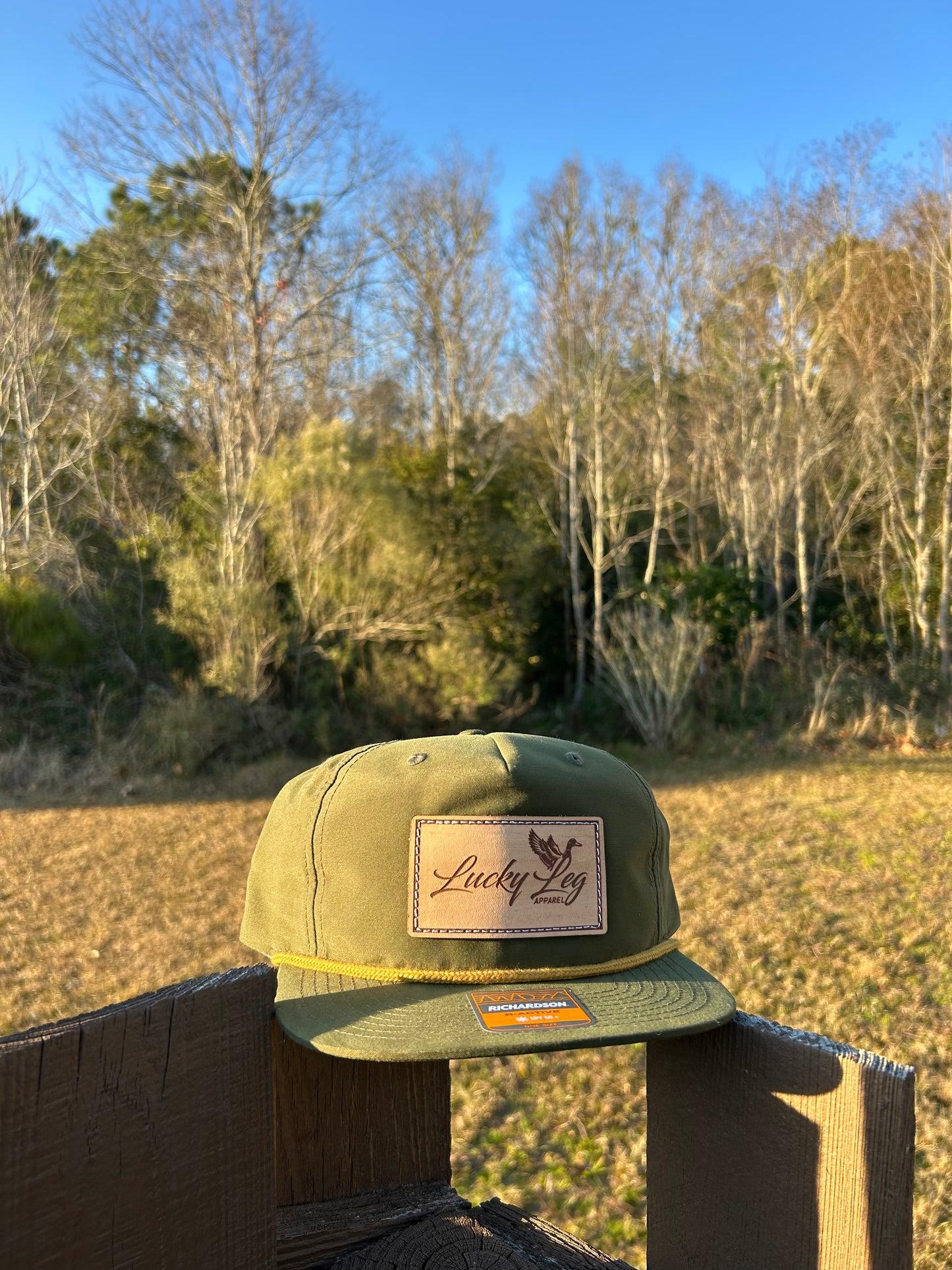"Take Flight" Loden / Gold Rope Hat Leather Patch